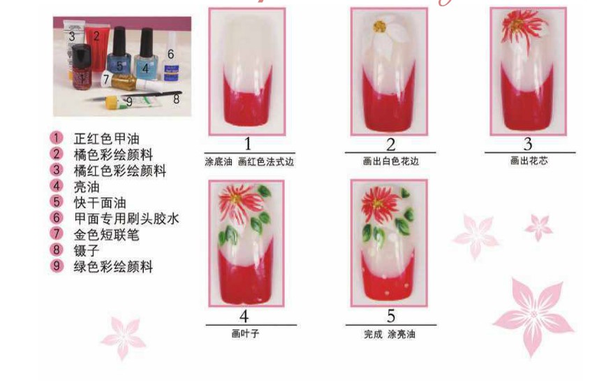 红花绿叶彩绘DIY美甲教程 红花绿叶彩绘DIY美甲教程